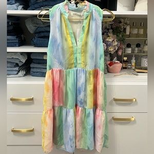 Amanda Uprichard Saffron Dress in Rainbow Tie Dye XS